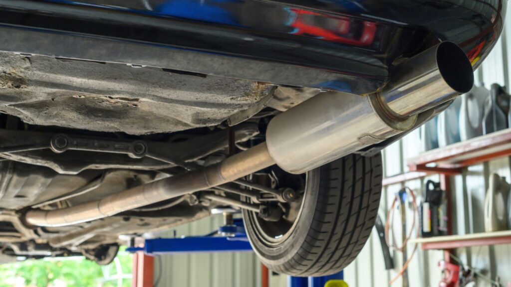 Close-up of Stainless Steel Exhaust Systems For Racing Car