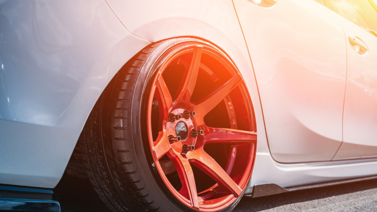 Tuned sport car wheel close up