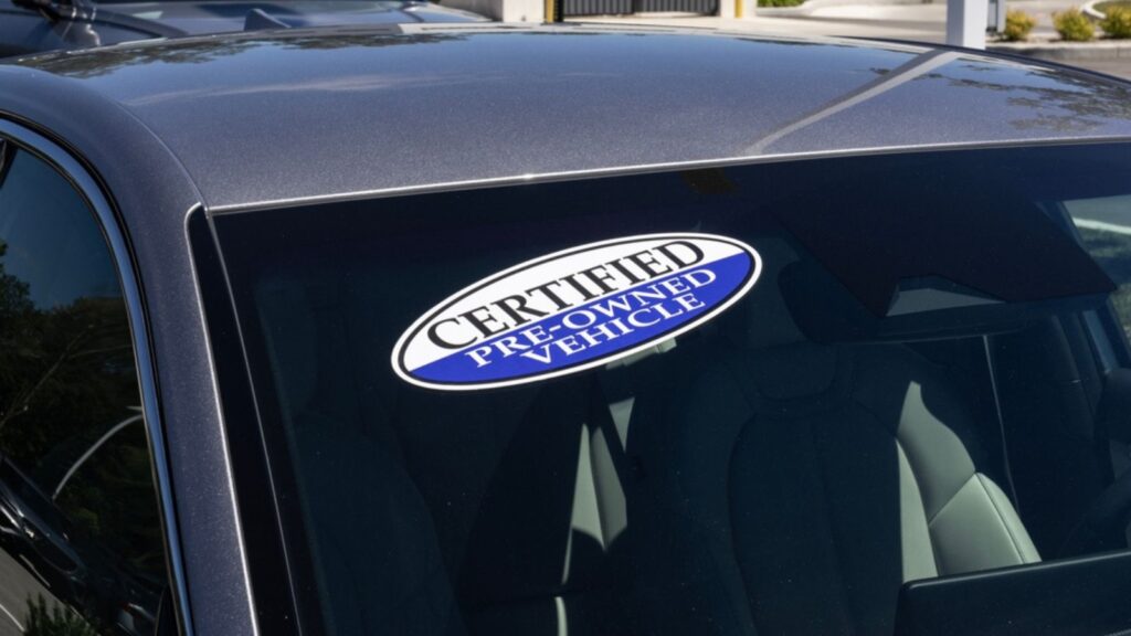 certified pre-owned label on car