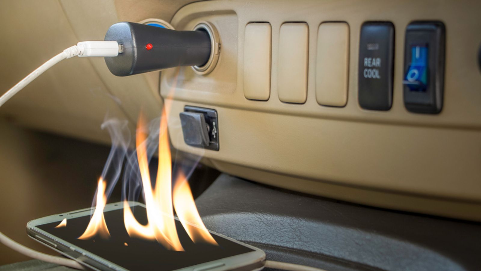 image concept Fire hazard Forget charts phones left for a long time