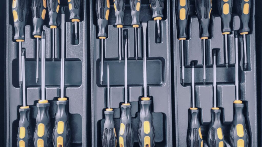 Set of Screwdrivers inside Toolbox