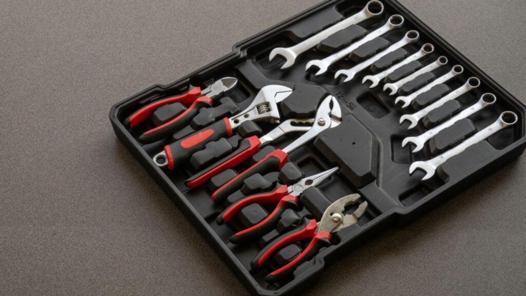Toolbox Wrench car repair kit in toolbox hand tool set Inside the toolbox there are different types of wrenches